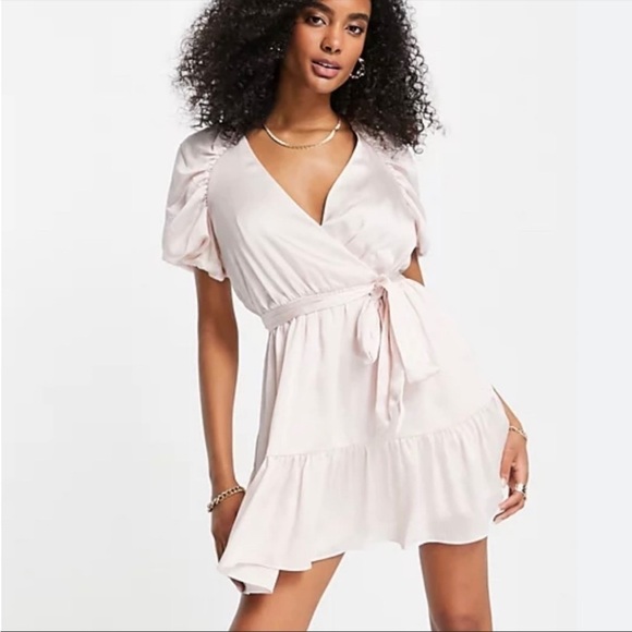 Ted Baker Puff Sleeve Faux Wrap Dress Babydoll Flowy Ted Size 5 = US 14 NWT - Picture 2 of 15